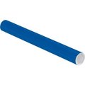 The Packaging Wholesalers Colored Mailing Tubes With Caps, 2" Dia. x 18"L, 0.06" Thick, Blue, 50/Pack P2018B